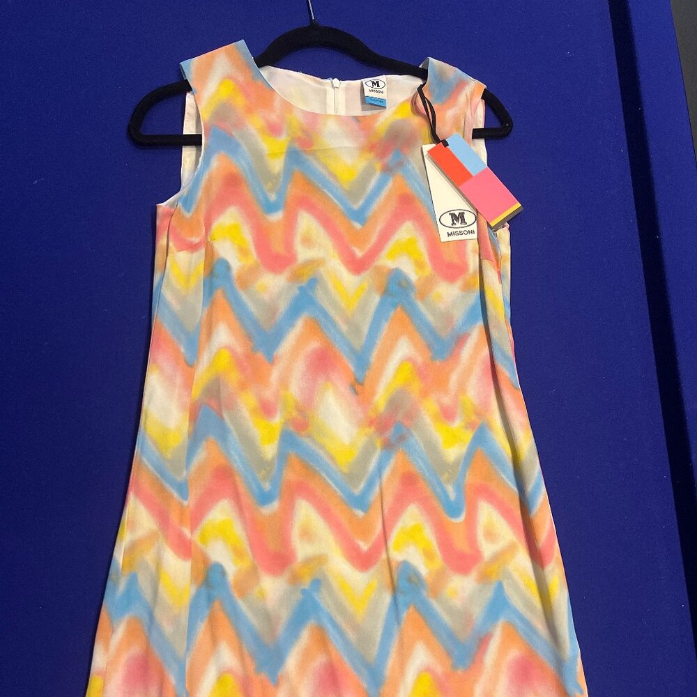 New Missoni Chevron Zig Zag pastel sleeveless shift dress